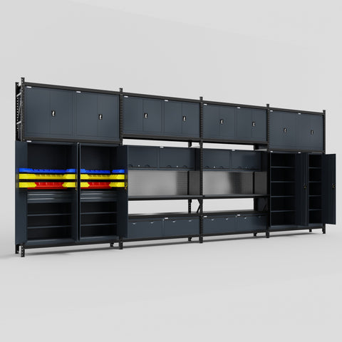 M2222 Modular Work Bench - H3100mm x W7500mm | Laminate WBT | Dark Grey