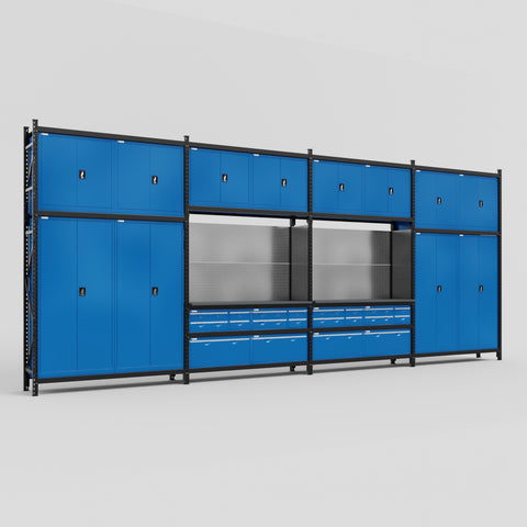 M2222 Modular Work Bench - H3100mm x W7500mm | Laminate WBT | Blue