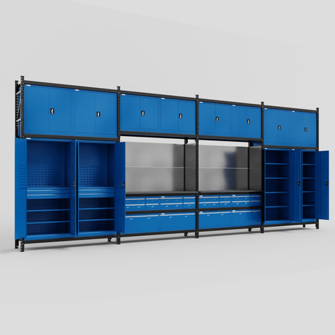 M2222 Modular Work Bench - H3100mm x W7500mm | Laminate WBT | Blue