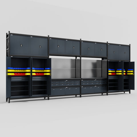 M2222 Modular Work Bench - H3100mm x W7500mm | Laminate WBT | Dark Grey