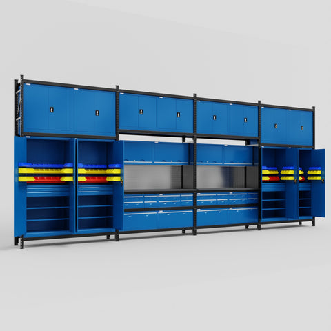 M2222 Modular Work Bench - H3100mm x W7500mm | Laminate WBT | Blue