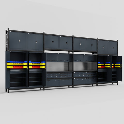 M2222 Modular Work Bench - H3100mm x W7500mm | Laminate WBT | Dark Grey