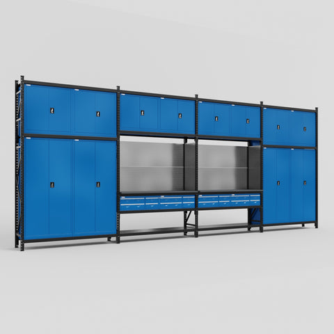 M2222 Modular Work Bench - H3100mm x W7500mm | Laminate WBT | Blue