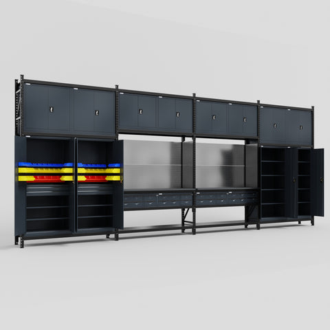 M2222 Modular Work Bench - H3100mm x W7500mm | Laminate WBT | Dark Grey