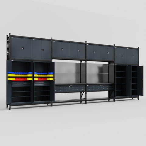 M2222 Modular Work Bench - H3100mm x W7500mm | Laminate WBT | Dark Grey
