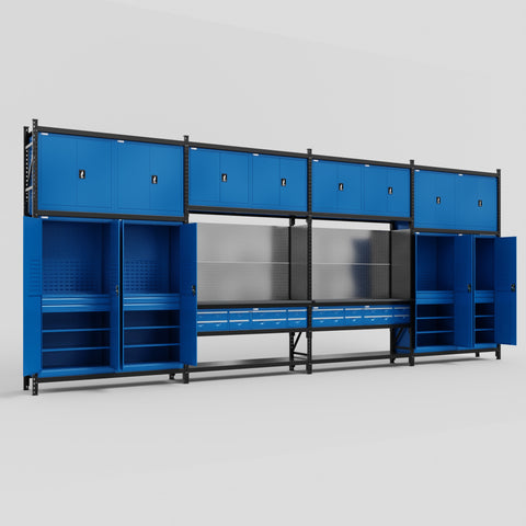 M2222 Modular Work Bench - H3100mm x W7500mm | Laminate WBT | Blue
