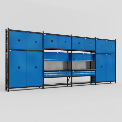 M2222 Modular Work Bench - H3100mm x W7500mm | Laminate WBT | Blue