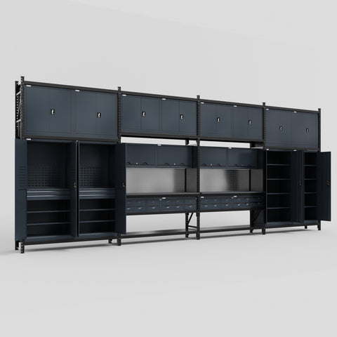 M2222 Modular Work Bench - H3100mm x W7500mm | Laminate WBT | Dark Grey