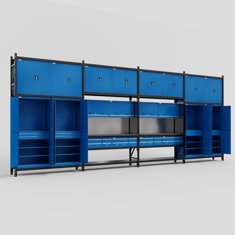 M2222 Modular Work Bench - H3100mm x W7500mm | Laminate WBT | Blue