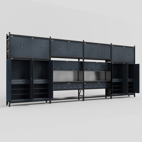 M2222 Modular Work Bench - H3100mm x W7500mm | Laminate WBT | Dark Grey