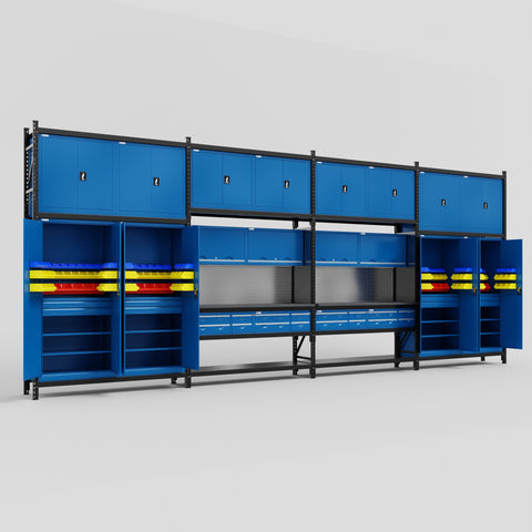 M2222 Modular Work Bench - H3100mm x W7500mm | Laminate WBT | Blue