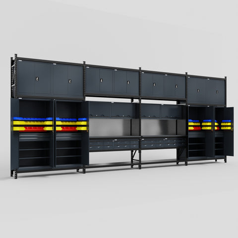 M2222 Modular Work Bench - H3100mm x W7500mm | Laminate WBT | Dark Grey