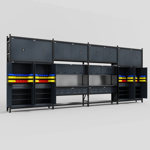 M2222 Modular Work Bench - H3100mm x W7500mm | Laminate WBT | Dark Grey