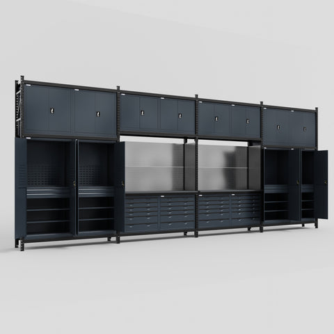 M2222 Modular Work Bench - H3100mm x W7500mm | Laminate WBT | Dark Grey