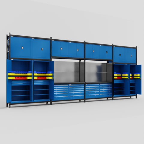 M2222 Modular Work Bench - H3100mm x W7500mm | Laminate WBT | Blue