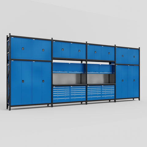 M2222 Modular Work Bench - H3100mm x W7500mm | Laminate WBT | Blue