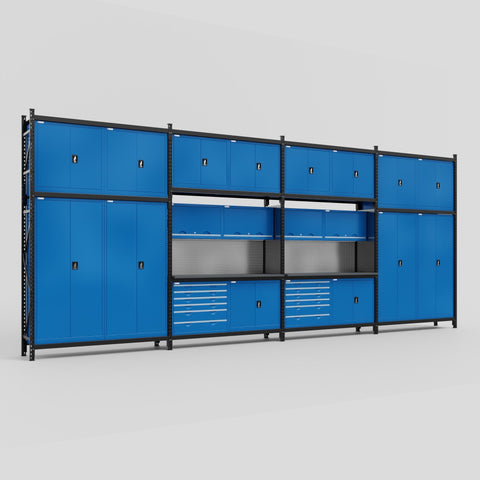 M2222-3C Modular Work Bench with Overheads - H3100mm x W7500mm | Laminate WBT | Blue