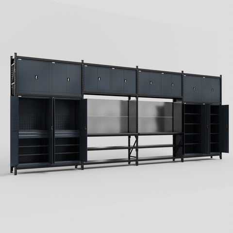M2222 Modular Work Bench - H3100mm x W7500mm | Laminate WBT | Dark Grey