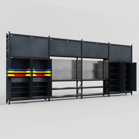 M2222 Modular Work Bench - H3100mm x W7500mm | Laminate WBT | Dark Grey