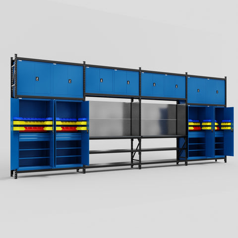 M2222 Modular Work Bench - H3100mm x W7500mm | Laminate WBT | Blue