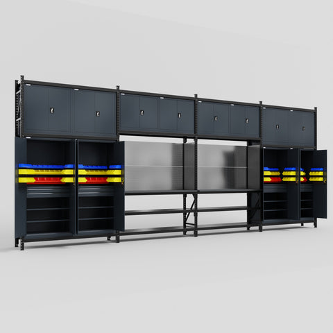 M2222 Modular Work Bench - H3100mm x W7500mm | Laminate WBT | Dark Grey