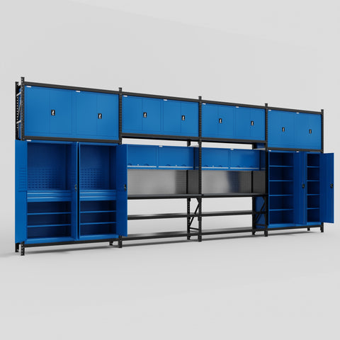 M2222 Modular Work Bench - H3100mm x W7500mm | Laminate WBT | Blue