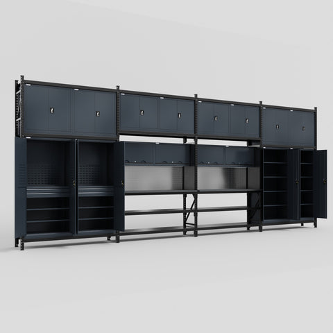 M2222 Modular Work Bench - H3100mm x W7500mm | Laminate WBT | Dark Grey