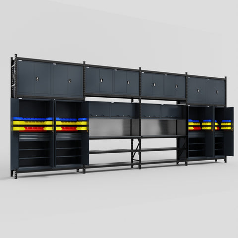 M2222 Modular Work Bench - H3100mm x W7500mm | Laminate WBT | Dark Grey