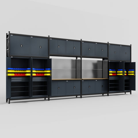 M2222 Modular Work Bench - H3100mm x W7500mm | MDF WBT | Dark Grey