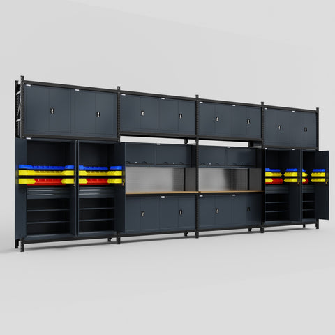 M2222 Modular Work Bench - H3100mm x W7500mm | MDF WBT | Dark Grey