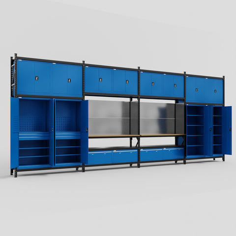 M2222 Modular Work Bench - H3100mm x W7500mm | MDF WBT | Blue