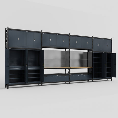 M2222 Modular Work Bench - H3100mm x W7500mm | MDF WBT | Dark Grey