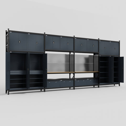 M2222 Modular Work Bench - H3100mm x W7500mm | MDF WBT | Dark Grey