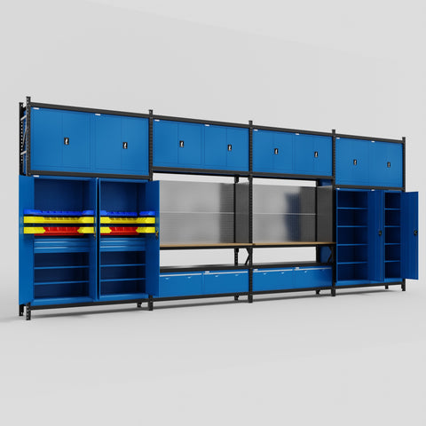 M2222 Modular Work Bench - H3100mm x W7500mm | MDF WBT | Blue