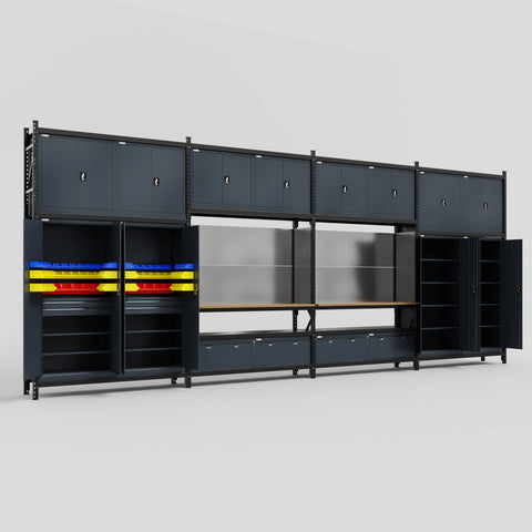 M2222 Modular Work Bench - H3100mm x W7500mm | MDF WBT | Dark Grey
