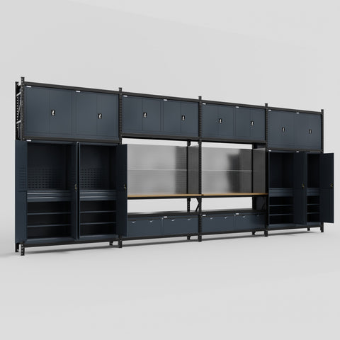 M2222 Modular Work Bench - H3100mm x W7500mm | MDF WBT | Dark Grey