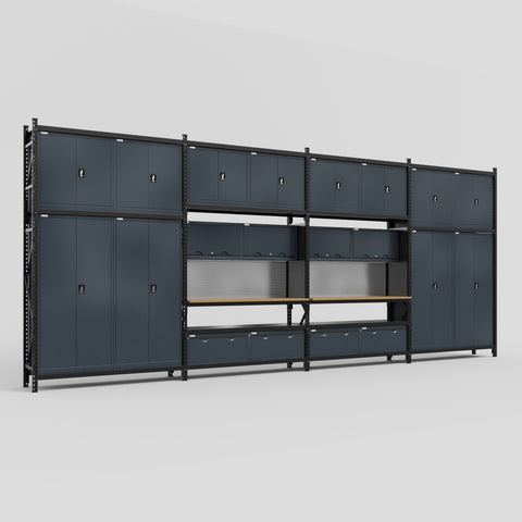 M2222 Modular Work Bench - H3100mm x W7500mm | MDF WBT | Dark Grey