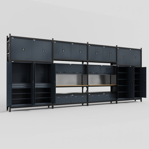 M2222 Modular Work Bench - H3100mm x W7500mm | MDF WBT | Dark Grey