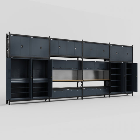 M2222 Modular Work Bench - H3100mm x W7500mm | MDF WBT | Dark Grey