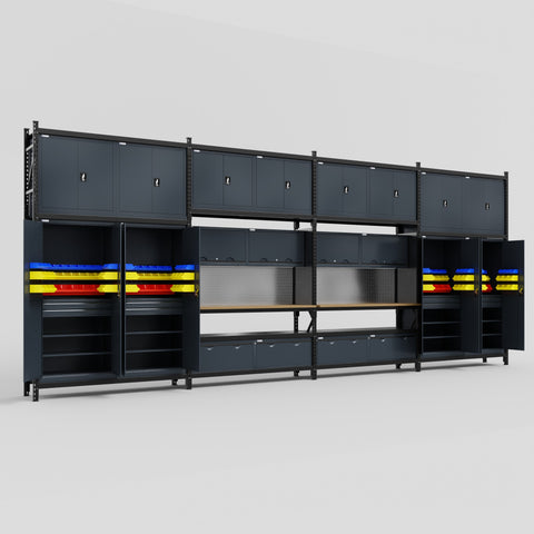 M2222 Modular Work Bench - H3100mm x W7500mm | MDF WBT | Dark Grey