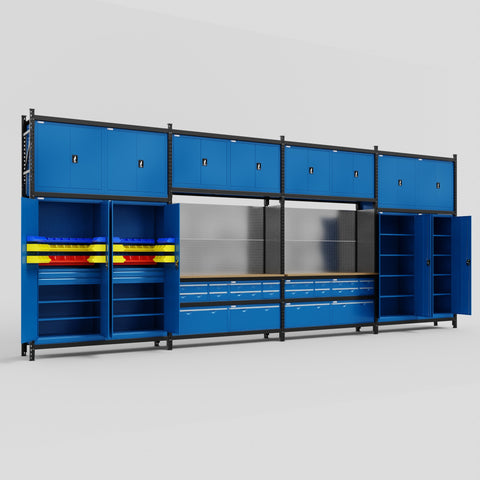 M2222 Modular Work Bench - H3100mm x W7500mm | MDF WBT | Blue
