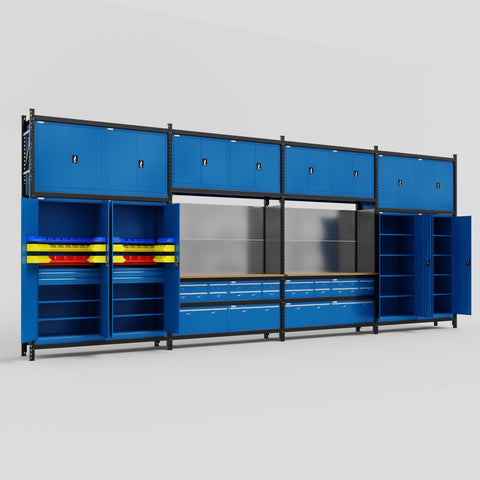M2222 Modular Work Bench - H3100mm x W7500mm | MDF WBT | Blue