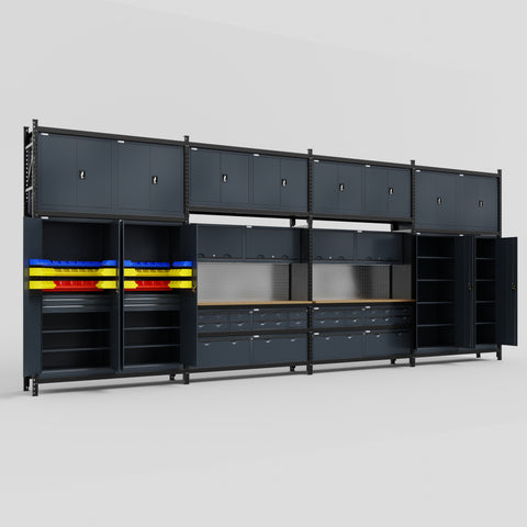 M2222 Modular Work Bench - H3100mm x W7500mm | MDF WBT | Dark Grey