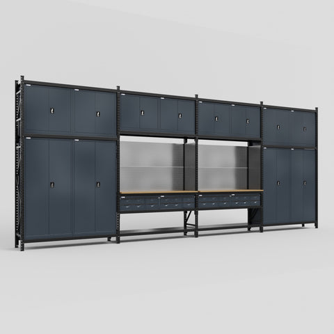 M2222 Modular Work Bench - H3100mm x W7500mm | MDF WBT | Dark Grey
