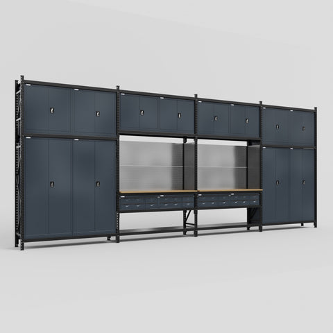 M2222 Modular Work Bench - H3100mm x W7500mm | MDF WBT | Dark Grey