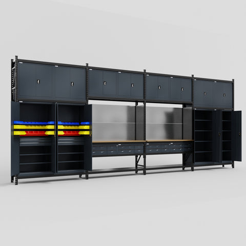 M2222 Modular Work Bench - H3100mm x W7500mm | MDF WBT | Dark Grey