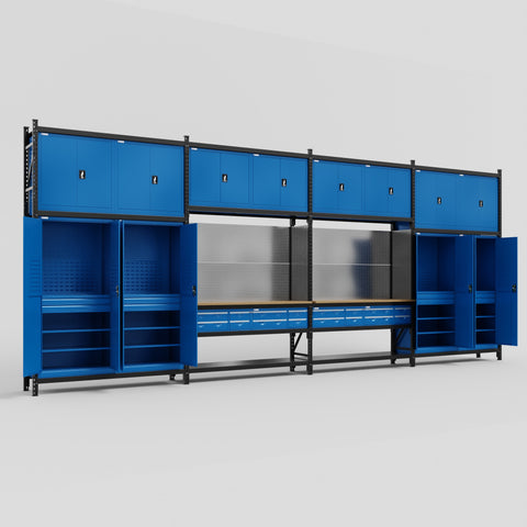 M2222 Modular Work Bench - H3100mm x W7500mm | MDF WBT | Blue