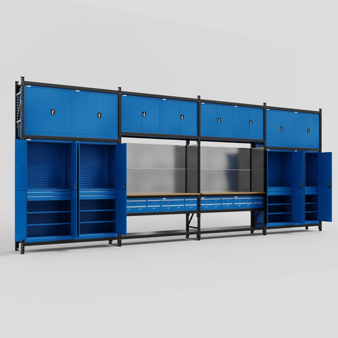 M2222 Modular Work Bench - H3100mm x W7500mm | MDF WBT | Blue