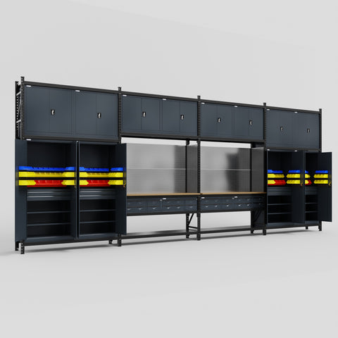 M2222 Modular Work Bench - H3100mm x W7500mm | MDF WBT | Dark Grey