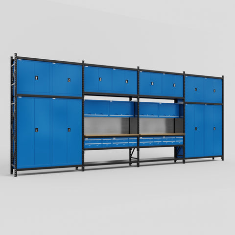 M2222 Modular Work Bench - H3100mm x W7500mm | MDF WBT | Blue